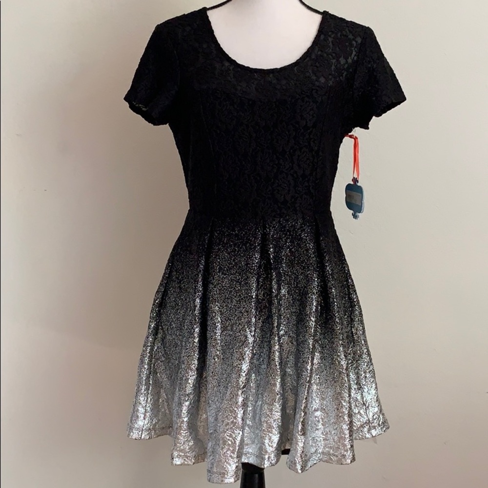 Black & Silver Metallic Skater Dress